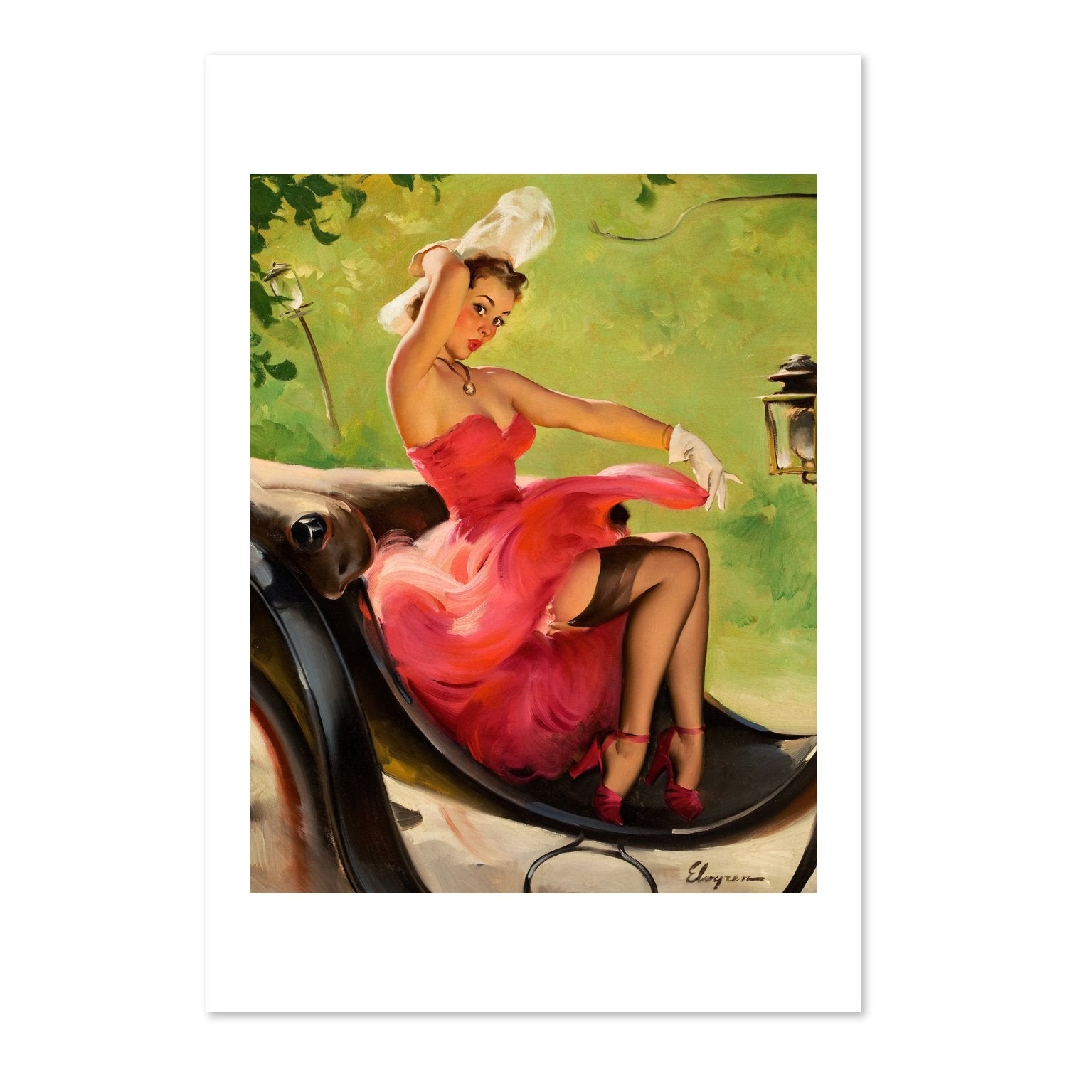 Up in Central Park by Gil Elvgren, pin-up poster — framed print
